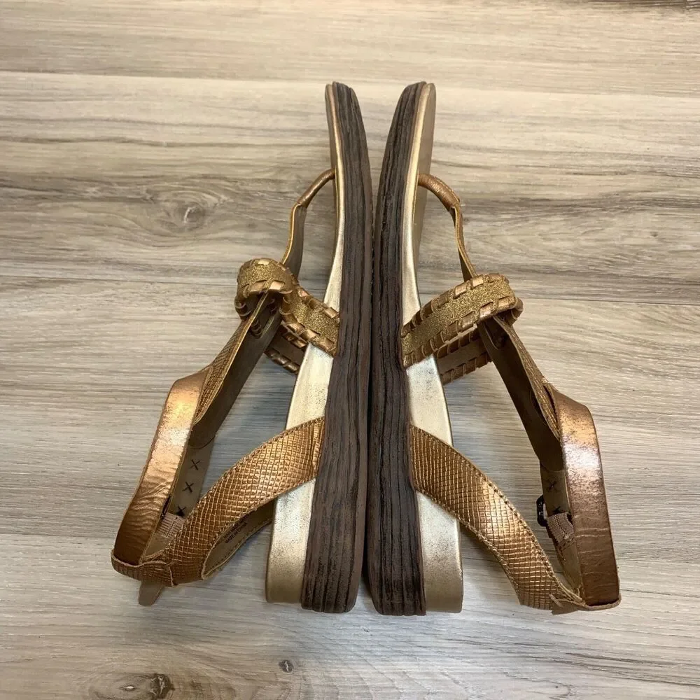 OTBT‎ Women's Copper Leather T-Strap Wedge Celestal Sandal Size 10 Celestal